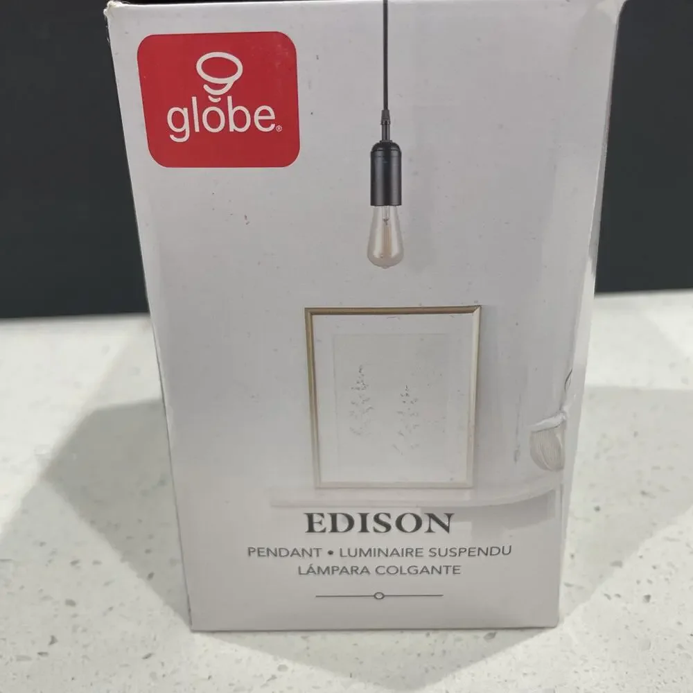 Globe Electric 64906 Vintage 1 Light Hanging 65” Pendant - Black -Open Box